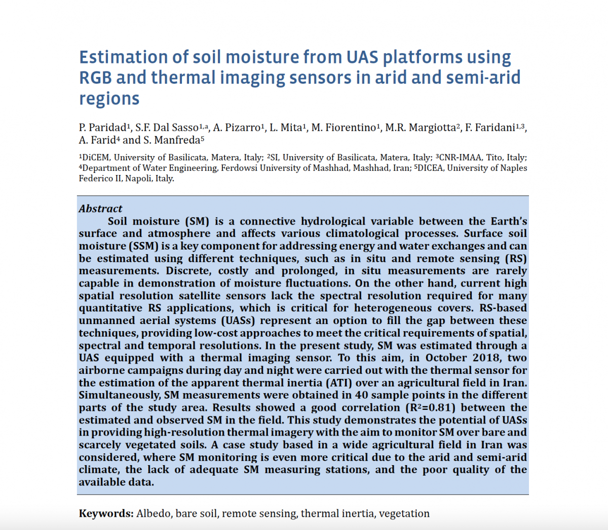 Estimation of soil moisture from UAS platforms using RGB and thermal imaging sensors in arid and semi-arid regions