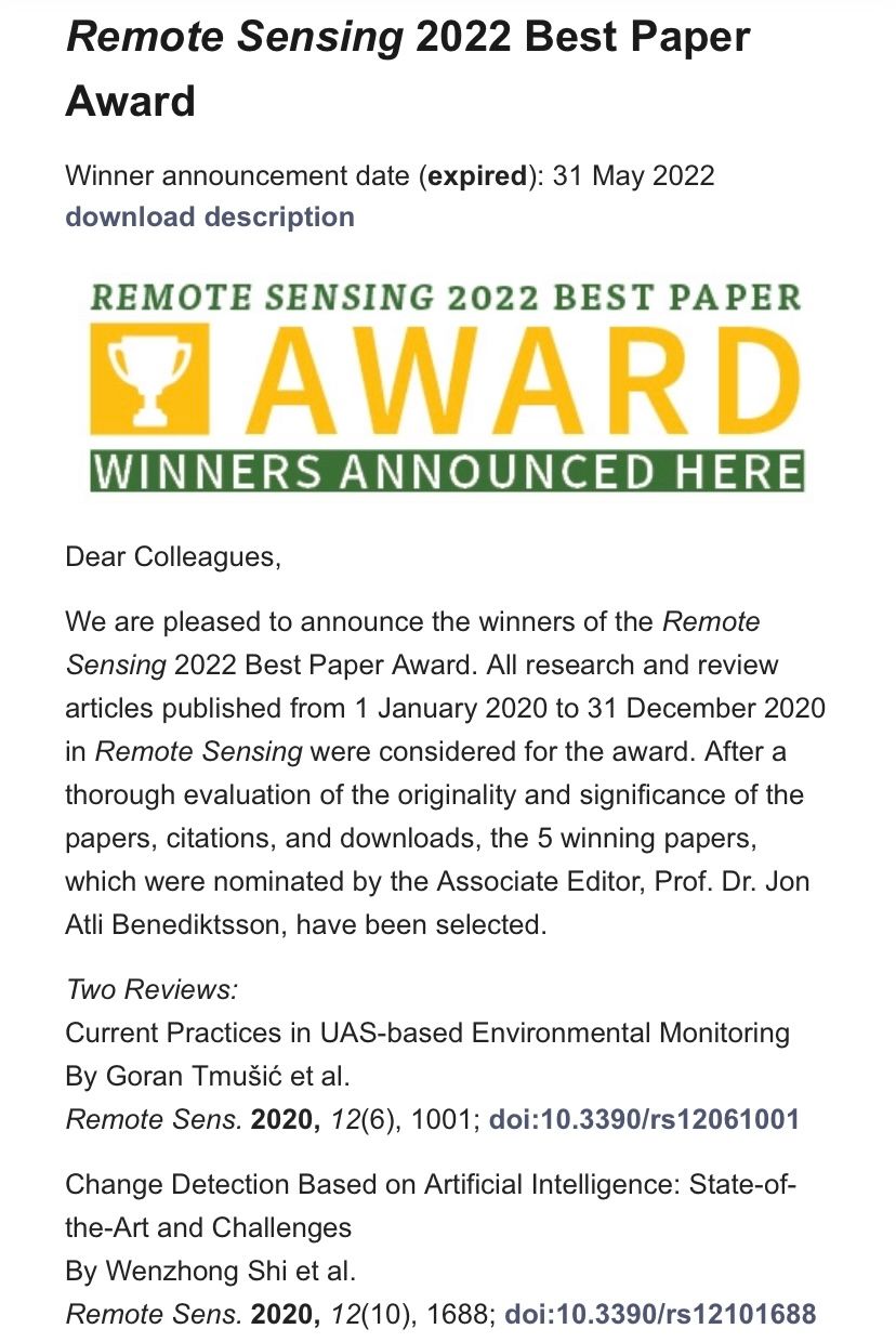 Premio per il migliore manoscritto di Remote Sensing