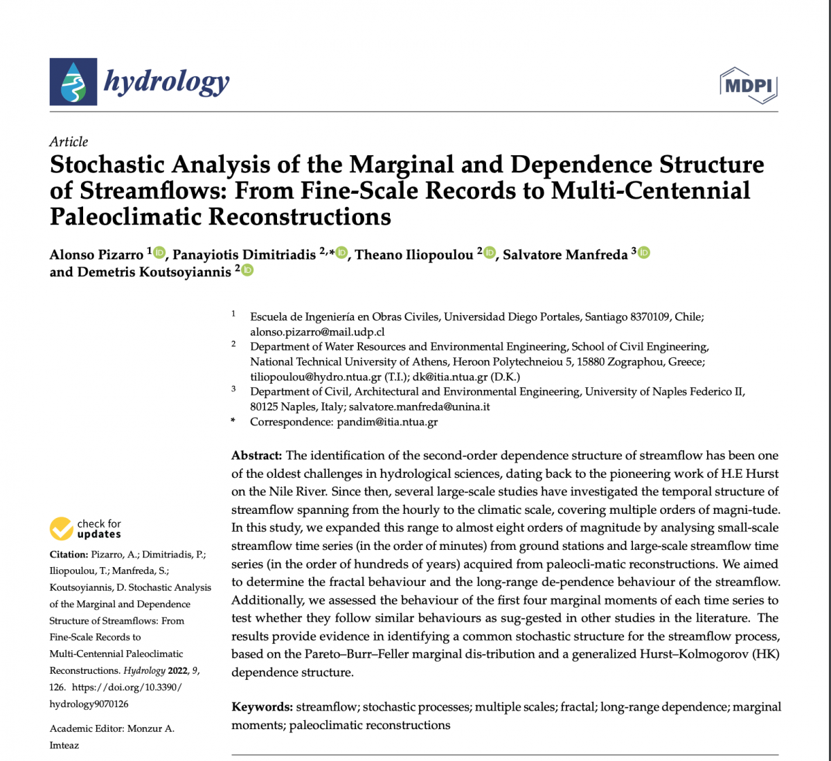 Stochastic Analysis of the Marginal and Dependence Structure of Streamflows: From Fine-Scale Records to Multi-Centennial Paleoclimatic Reconstructions