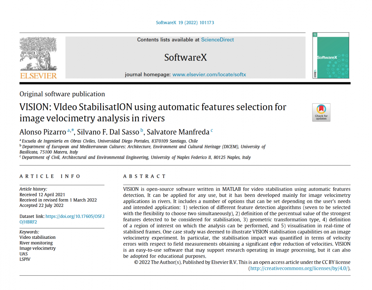 VISION: VIdeo StabilisatION using automatic features selection for image velocimetry analysis in rivers